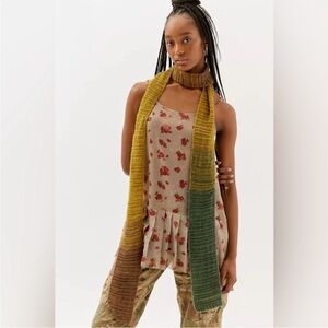 NWT Urban Outfitters green multi colored knit skinny long scarf - Y2K whimsigoth